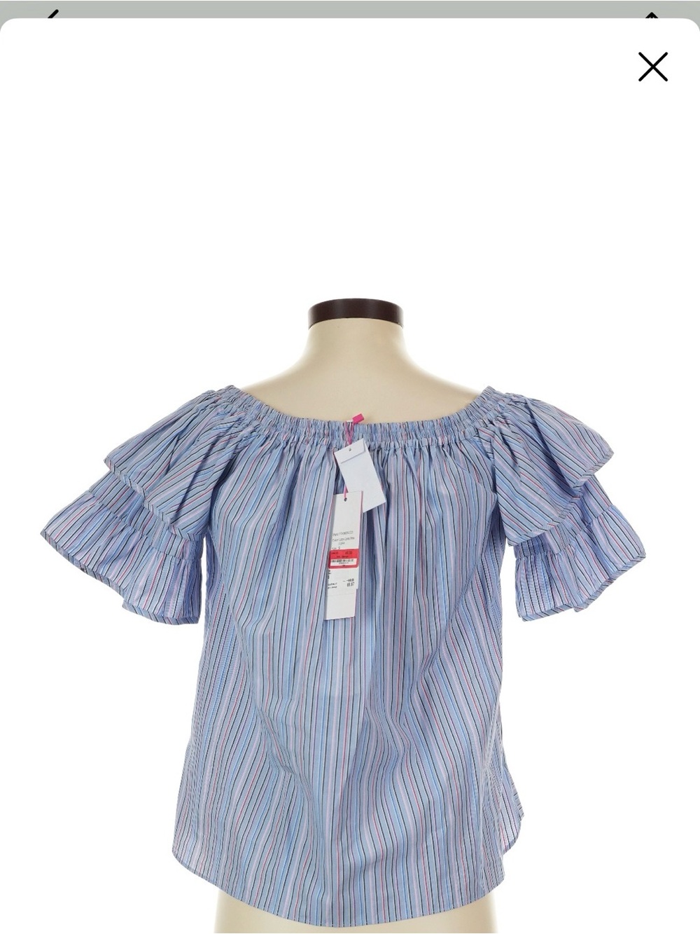 Parker Light Blue Multi-Striped Ruffle Sleeve Blouse - Picture 2 of 5